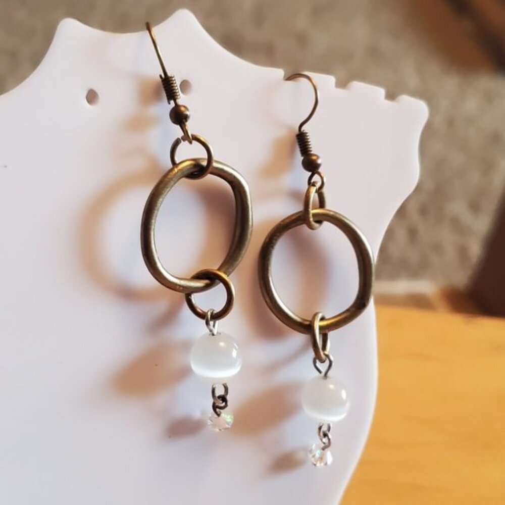 2IN Bronze Tone Artisan Cats Eye Hook Earrings Cute